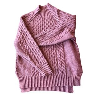 A New Day Womens Cable Chunky Knit Mock Neck Sweater Rose Pink Medium Cottage